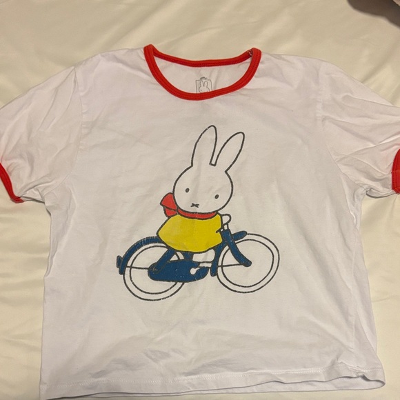 Miffy Womens Crop top T-Shirt - White with Red Trim - Picture 1 of 2